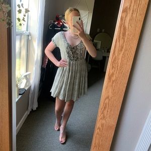 Free People, Brown & Cream, Funky Design, Scoop Neck, Flowy Mini Dress, Size 2